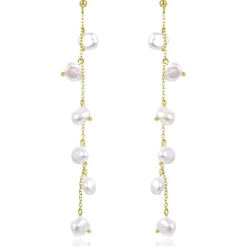 Long Dangle Earrings For Women 925 Sterling Silver Hanging Freshwater Cultured Pearl 18k Gold Plated Tassel Earring Jewelry