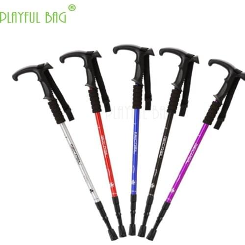 Outdoor three section T bent handle 6061 Mountaineering Cane Internal Lock Shock Absorbing Spring Bending Handle Cane ZK04