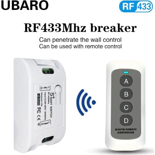 UBARO 433Mhz RF Wireless Remote Switch Module Interruptor For Light Lamp Pc Material Shell Ac90-250V 10A Breaker