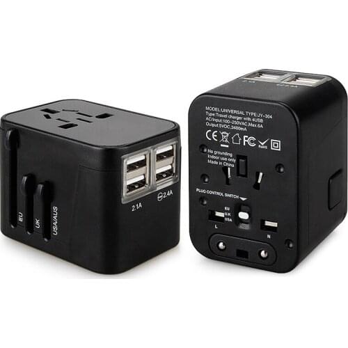 Universal Travel USB Charger Adapter with EU US AU Plug for Mobile Phone Adapters 4 USB Charger CE.ROHS.FCC approved