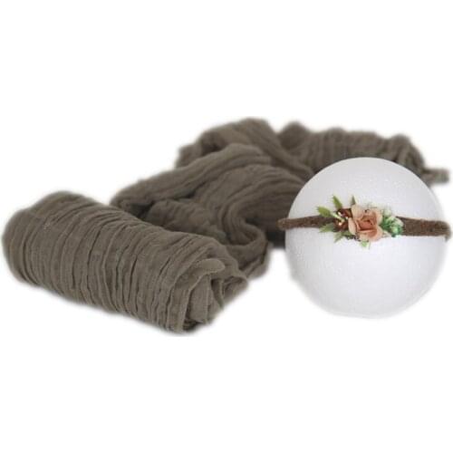 Vintage Grey Dyed Cheesecloth Wrap and Tieback Set Baby Girl Stretch Knit Cheese Wrap Posing Fabric Layer Newborn Boy Headband