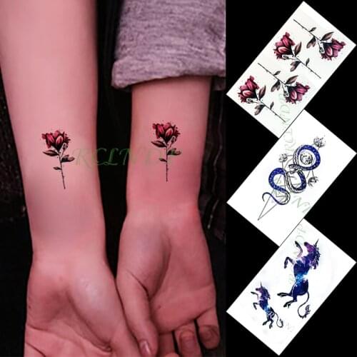 Waterproof Temporary Tattoo Sticker color flower unicorn snake planet small tatto flash tatoo fake tattoos for women men kid