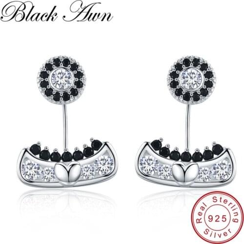 [BLACK AWN] Real 925 Sterling Silver Jewelry Boucle D'oreille Stud Earrings for Women I042