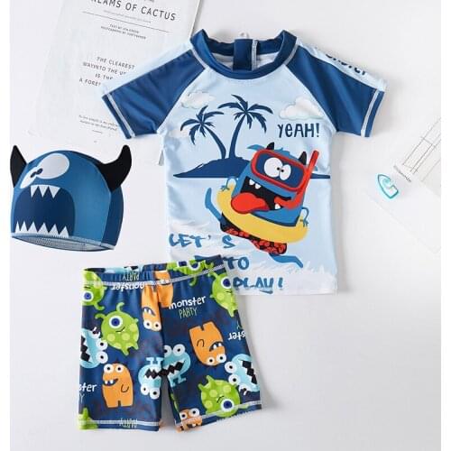 1~8 Year Boys Swimwear Funny Cute Boy Swimsuit Three Pieces Swimsuits Toddler Floating Kids Cartoon Beach wear Children suit