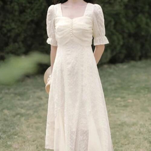 Hstar Women Solid Designer Slim Elegant Fairy Dress Casual Patchwprk Holiday Party Dress 2021 Summer French Vintage Dresses