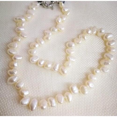 10mm white flat baroque pearl necklace round clasp real Natural freshwater pearl Women Jewelry 43cm 40cm 17