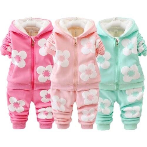 2020 Winter Baby Girls Clothing Sets Fashion Girls Warm Hooded Coats And Pants Suit Baby Thick Velvet Tracksuit Kids Clothes Set
