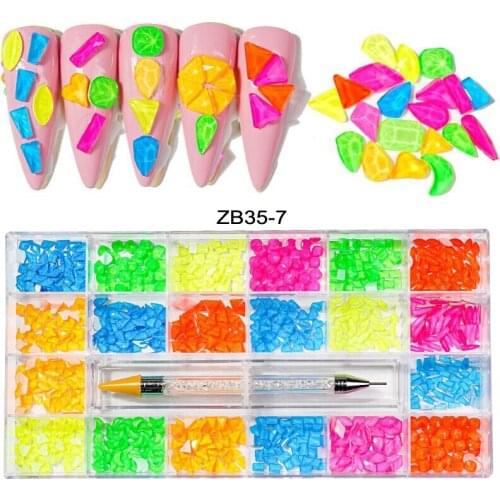 1 Box Fluorescence Rhinestones Nail Art Green/Yellow/Pink/Blue Crystal Gems Stons Mix Colors,Size Kinds Luminous Gems