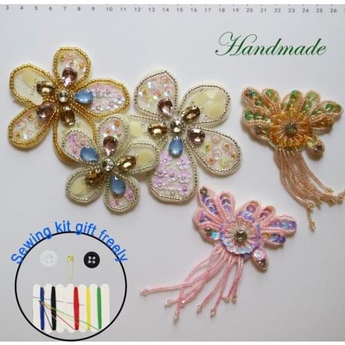 1pc 3D flowers Rhinestone beaded Patches for clothing DIY sew on sequin rhinestone parches Beaded appliques for hats bags