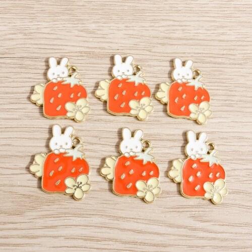 10pcs 25*24mm Cartoon Animal Rabbit Charms for Jewelry Making Alloy Fruit Strawberry Charms Pendant Fit Necklaces Earrings Craft