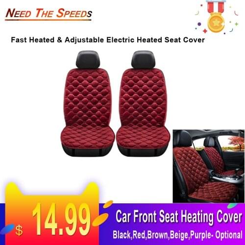2Pcs In 1 Fast Heated & Adjustable Black Red Brown Purple Car Electric Heated Seat Car Styling Winter Pad Cushions Auto Covers