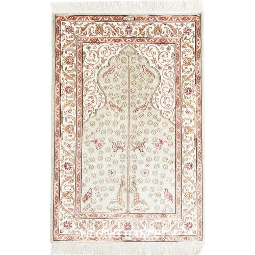 Yilong 2'x3' Green Handmade Carpet Tree Of Life Pattern Hand Knotted Silk Rug (HF103B)