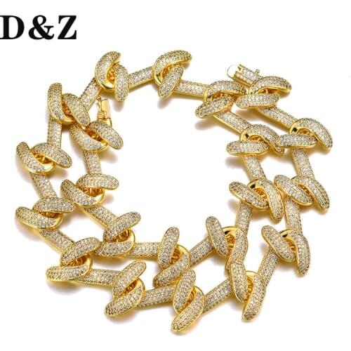 D&Z 22mm Miami Gold/White gold Iced Barbed Wire Cuban Link Chain Prong Setting AAA Cubic Zircon Hip Hop Male Hip Hop Jewelry