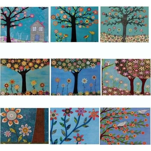 Flower Tree Western Pad Cotton Linen Placemat InsulationOil Painting Dining Table Mat Bowls Coasters Kitchen Accessories
