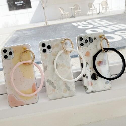 Epoxy Glitter Sequins Bracelet Ring Phone Case for iPhone 12 Mini 11 Pro XS Max Doodle Stones Big Circle Hand Ring Holder Cover