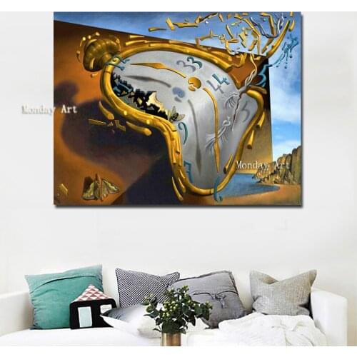 Salvador Dali painting handmade Modern Abstract Artwork Clock By Salvador Dali Canvas Art Painting Wall Picture For Living Room