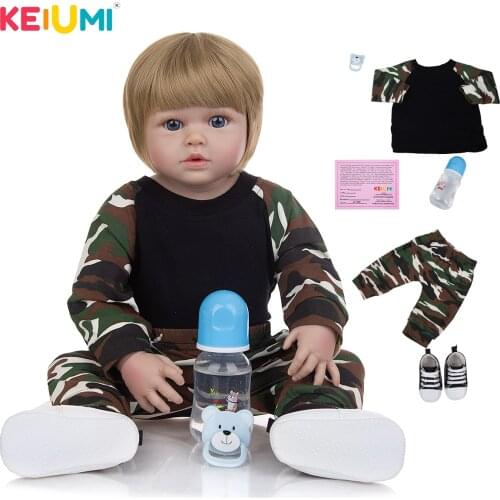 KEIUMI Cute 23 Inch Reborn Baby Dolls Full Silicone Vinyl Body Realistic Alive Baby Newborn Doll For Kids Playmate Toys Gift