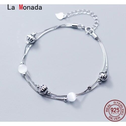 La Monada Bead Fine Silver 925 Jewelry Bracelet Female Woman Double Box Chain Minimalist Bracelets For Women Silver 925 Sterling