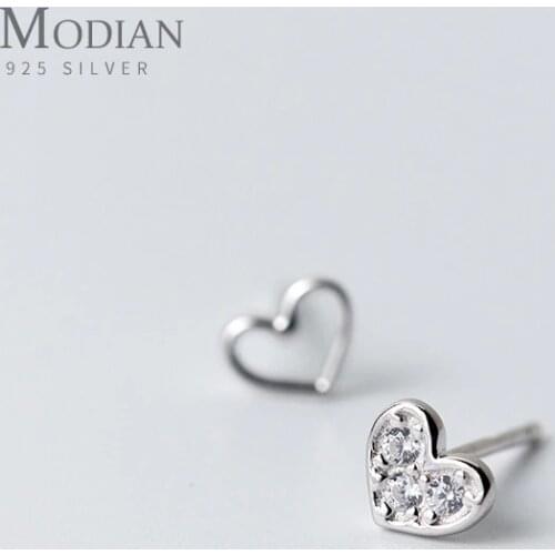 Modian 2019 New Sale Real 925 Sterling Silver Charm Hollow Clear CZ Hearts Stud Earrings For Women Fashion Wedding Jewelry Gift