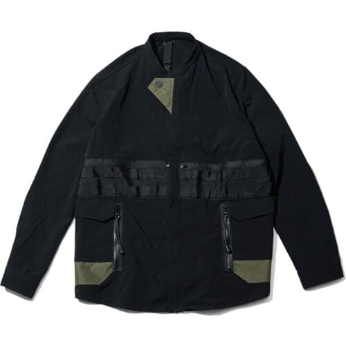 PUPIL TRAVEL Techwear Dark Watcher Mens Black Crewneck Cargo Long Sleeve Shirt Molle Design Hip Hop Style Punk Fashion