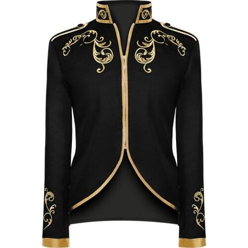 Mens Court Fashion Prince Uniform Gold Embroidery Jacket Suit Jacket Men Party Wedding Prom Stage Halloween Outerwear Costume