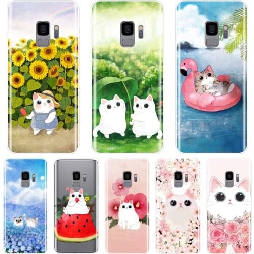 Soft Back Cover For Samsung Galaxy Note 9 8 5 4 Kawaii Cat Flower Cute Phone Case Silicone For Samsung S8 S9 Plus S5 S6 S7 Edge
