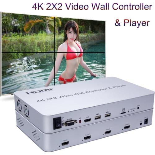 4K 2X2 Video Wall Controller USB Flash Disk Player 4 Channel HDMI Output 2X1 3X1 4X1 1X2 1X3 1X4 TV Processor Images Stitching