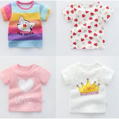 New Summer Kids Clothes Korean Childrens Clothing Baby Girls Strawberry Short Sleeve T-shirt Toddler Boy Cotton Shirt