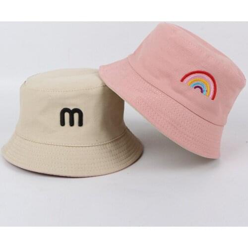 New Summer Baby Hat Double Sided Rainbow Embroidery Bucket Hat for Girls Boys Newborn Baby Sun Caps Children Hat Beach Caps