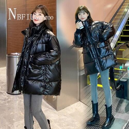 Glossy Fabric Women Parkas Korean Loose Winter Parka 2020 New Students Bread Style Female Coat