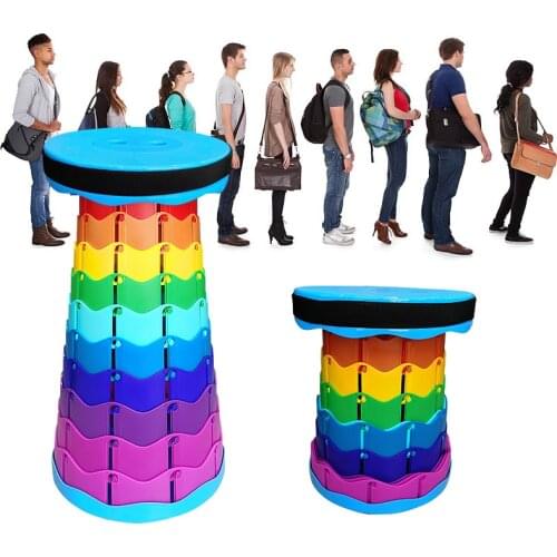 Portable Folding Stool Lightweight Collapsible Retractable Stool Folding Stools Height Adjustable (Rainbow)