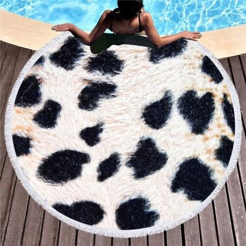Animal Fur Grain Beach Towel With Tassel 150cm Round Soft Microfiber Beach Swimming Bath Towel Yoga Picnic Blanket