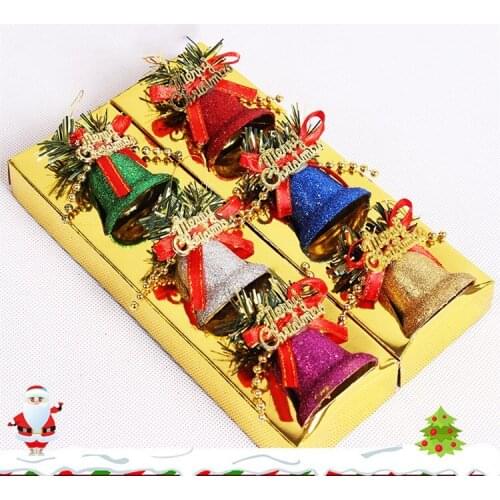 Christmas Bell Decoration Colorful Bells Pendant Christmas Tree Accessories Home Decor 6pcs A Set Christmas Gift