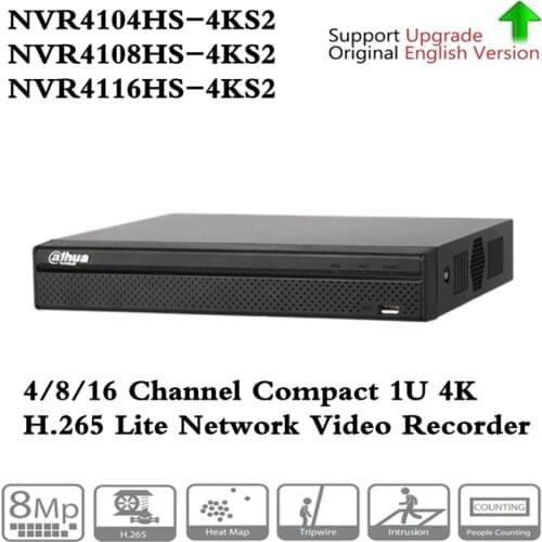 Original Dahua English 4k NVR NVR4104HS-4KS2 4CH & NVR4108HS-4KS2 8CH & NVR4116HS-4KS2 16ch without POE Network Video Recorder