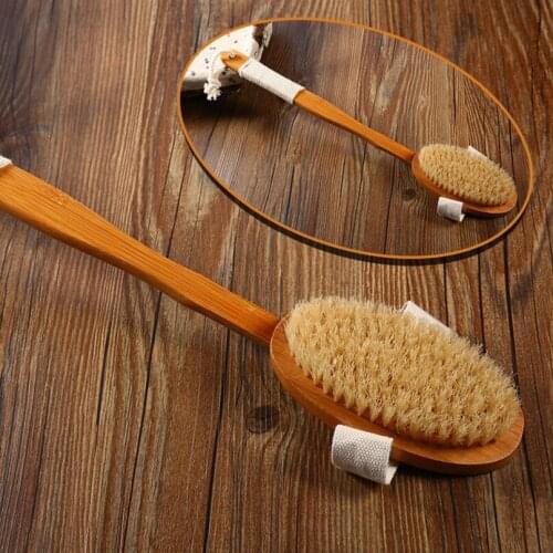 Natural Bristle Bath Brush Long Handle Wooden Bristles Soft Hair Rub Back Shower Brush Remove the horny massage brush D20