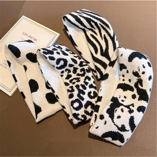 Black And White Check Wool Headband Sports Sweat-Absorbent Hairband Simple Fashion Headdress