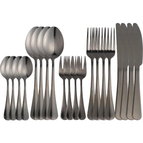 Dinner Forks Knives Spoons Set Cutlery Stainless Steel Black Tableware 20 Pieces Cutlery Dishwasher Safe Flatware Dropshipping