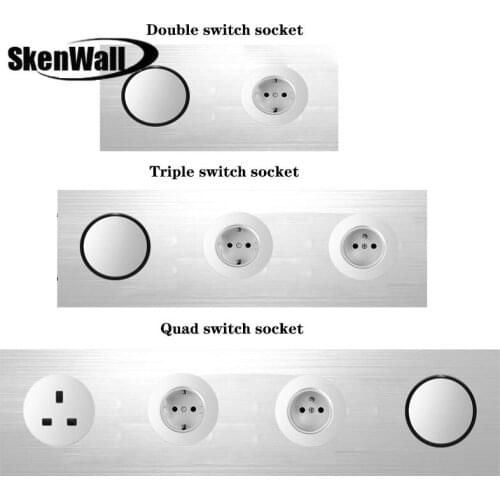 EU Standard Socket Triple Switch Socket Household Silver Aluminum Alloy Panel Switch Socket 90V-250V