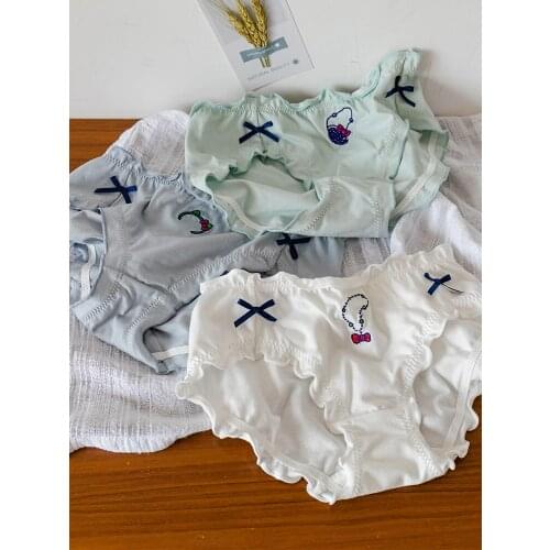 Sweet Embroidery Women Cotton Panties Underwear Cute Briefs Cute Girls Intimates Lolita Bows Trim
