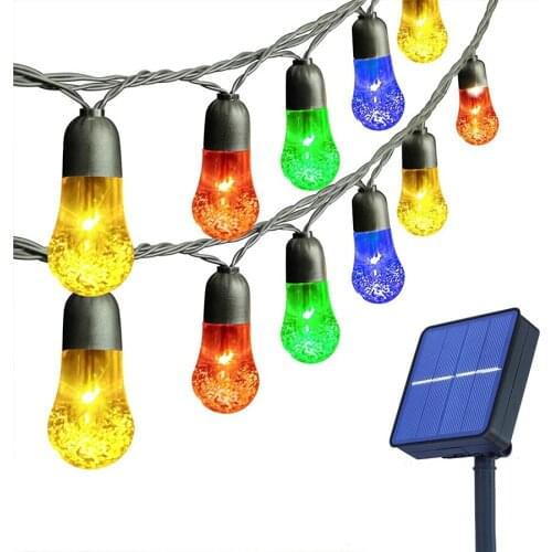 30LED Outdoor Solar Patio String Lights Crystal Globe Solar Fairy Garland Light String for Backyard Garden Balcony Party Decor