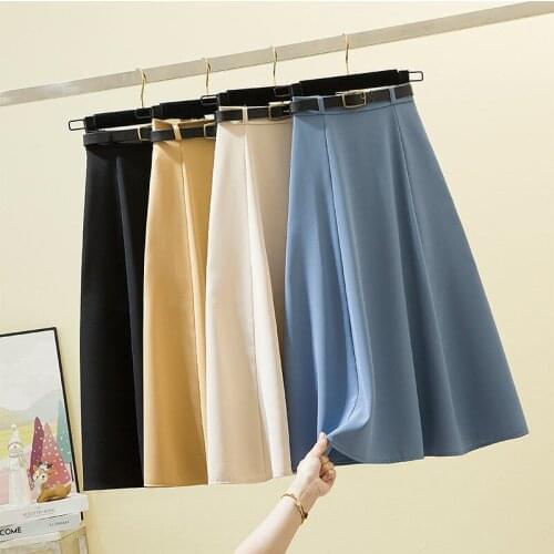 2021 Korean Style Female Vintage Long Solid Color Skirt Women Summer New Elegant Fashion Ladies High Waist A Line Skirts L674