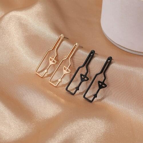 Creative Interesting Wine Bottle Wine Cup Earrings Creative Elegant Womens Party Gold Black Stud Earrings Fashion Jewelry