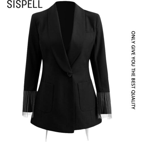 SISPELL Patchwork Metal Chain For Female Blazer Coats Lapel Collar Long Sleeve High Waist Loose Womens Casual Coats 2020 Tide