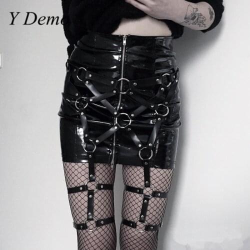 Gothic Punk Pu Leather Belt Rock Circles Hanging Garters Belts For Women