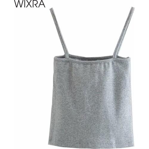 Wixra Womens Crop Top Slim Fit Cotton Camisole Female Tank Tops Ladies Sleeveless Solid Strap Clothing Summer New