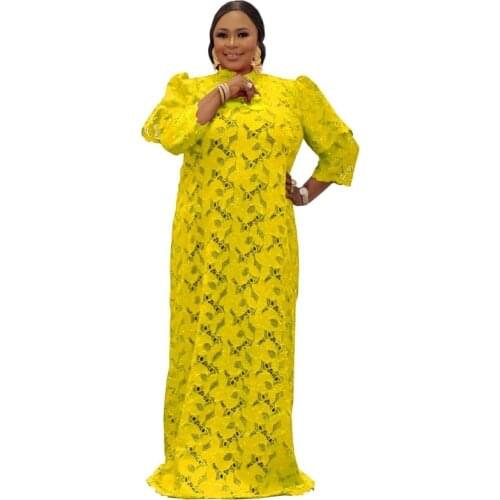 African Maxi Dress For Women New African Dashiki Fashion Loose Embroidery Long Dress African Clothes Elegant Lace Dresses