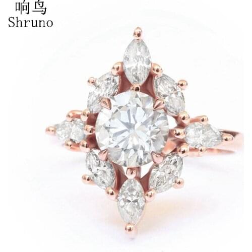 Shruno 0.9ct Moissanite Ring Solid 14k Rose/White/Yellow Gold Lab Grown Moissanite Diamond Women Fine Jewelry Engagement Ring