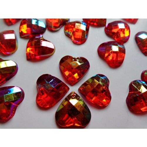 100pcs Sew on rhinestones Heart shape 14mm flatback red Acryl crystals accessory gemstone strass beads