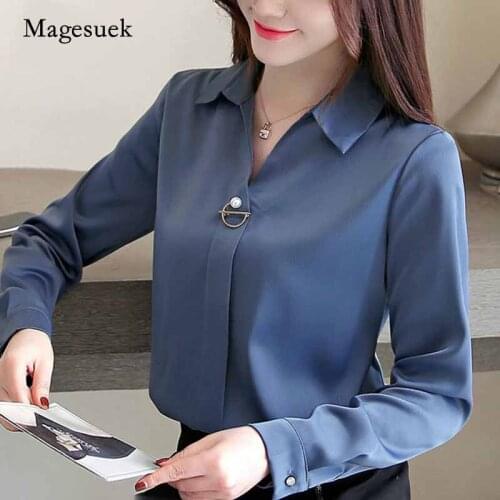 2020 Fashion Woman Blouses Solid Chiffon Plus Size Long Sleeve Shirts Office Lady Tops and Blouses Blusas Mujer De Moda 1783