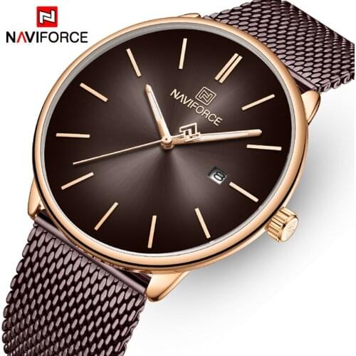 2020NAVIFORCE Luxury Brand Men’s Watch Ultra Thin Quartz Watches for Men Steel Mesh Waterproof Date Male Clock Sport Wristwatche